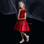 Burgundy Velvet Cap Sleeve Pleats Knee Length Flower Girl Dress