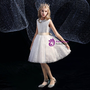 White Tulle Sequins Knee Length Flower Girl Dress With Chmapagne belt