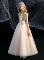 Trendy Champagne Tulle Gold Sequins Flower Girl Dress 