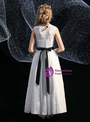 A-Line White Lace Sleeveless Flower Girl Dress With Black Belt