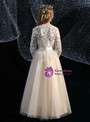 Flattering Champagne Tulle Lace Long Sleeve Flower Girl Dress