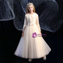 Champagne Tulle Lace Long Sleeve Flower Girl Dress With Bow