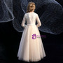 Champagne Tulle Lace Long Sleeve Flower Girl Dress With Bow