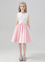 Pink Satin Knee Length Flower Girl Dress With Bow