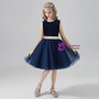Navy Blue Scoop Tulle Knee Length Flower Girl Dress