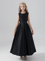 Alluring Black Satin Sleeveless Flower Girl Dress