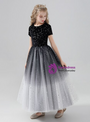 Delicate Black Tulle Short Sleeve Stars Sequins Flower Girl Dress