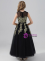 Trendy Black Tulle Gold Appliques ScoopFlower Girl Dress