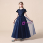 Lovely Navy Blue Tulle Lace Cap Sleeve Flower Girl Dress