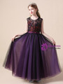 Dark Purple Tulle Appliques Sleeveless Flower Girl Dress