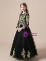 Glamorous Black Tulle Lace Appliques Long Sleeve Flower Girl Dress