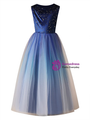 Blue Tulle Velvet Sequins Sleeveless Flower Girl Dress