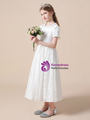 Trendy White Lace Short Sleeve Flower Girl Dress