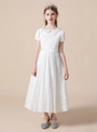 Trendy White Lace Short Sleeve Flower Girl Dress