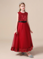 Hot Sale Burgundy Tulle Sequins Flower Girl Dress With Bow