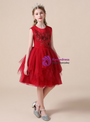 Impressive Burgundy Tulle Appliques Short Flower Girl Dress