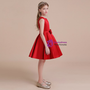  Beautiful Red Satin Knee Length Bow Flower Girl Dress