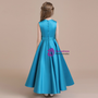 Cute Blue Satin Sleeveless Long Flower Girl Dress With Flower 