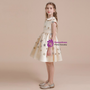 Champagne Satin Cap Sleeve Knee Length Flower Girl Dress