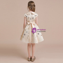 Champagne Satin Cap Sleeve Knee Length Flower Girl Dress