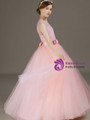 Sweet Pink Tulle Lace Long Flower Girl Dress With Bow