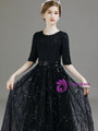 Black Lace Short Sleeve Sequins Long Flower Girl Dress