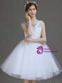 White Tulle LaceKnee Length Flower Girl Dress With Bow