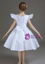  Alluring White Satin Knee Length Beading Flower Girl Dress With Bow
