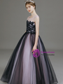 Modest Black Pink Tulle Lace Appliques Flower Girl Dress
