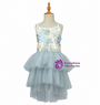 Blue Tulle Spagehtti Straps 3D Appliques Flower Girl Dress