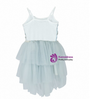 Blue Tulle Spagehtti Straps 3D Appliques Flower Girl Dress