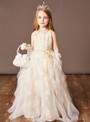 Champagne Tulle Embroidery Long Flower Girl Dress