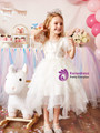 Exciting White Tulle Beading Tea Length Flower Girl Dress