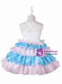 Pink Blue Satin Spaghetti Straps Tiers Flower Girl Dress