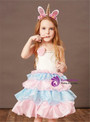 Pink Blue Satin Spaghetti Straps Tiers Flower Girl Dress