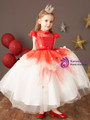 Red White Tulle Beading Long Flower Girl Dress