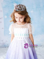 Fashionable Purple White Tulle Sequins Short Sleeve Flower Girl Dress