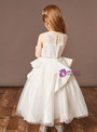 Fancy White Tulle Satin Beading Belt Flower Girl Dress