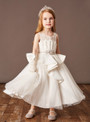 Fancy White Tulle Satin Beading Belt Flower Girl Dress