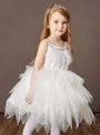 White Tulle Spaghetti Straps Feather Short Flower Girl Dress