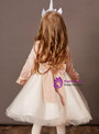 Orange Pink Tulle 3D Appliques Long Sleeve Flower Girl Dress