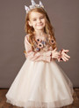 Orange Pink Tulle 3D Appliques Long Sleeve Flower Girl Dress