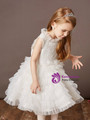 Winsome White Tulle Tiers Sleeveless Short Flower Girl Dress
