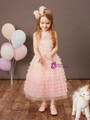 Beautiful Light Pink Tulle Tiers Beading Flower Girl Dress