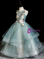 Dramatic Green Tulle 3D Appliques Beading Flower Girl Dress