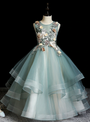 Dramatic Green Tulle 3D Appliques Beading Flower Girl Dress