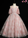 Pink Tulle Cold Shoulder Appliques Beading Flower Girl Dress