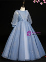 Fabulous Blue Tulle Long Sleeve Sequins Flower Girl Dress