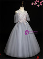Hot Sale Gray Tulle Appliques Cold Shoulder Flower Girl Dress