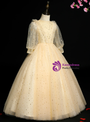 Attractive Gold Tulle Sequins Long Sleeve Flower Girl Dress